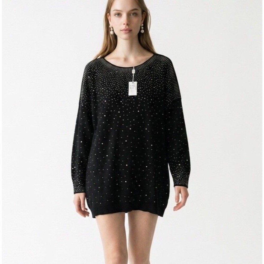 Vila Milano Women's Sweater Black Rhinestone Size 2X NWT
